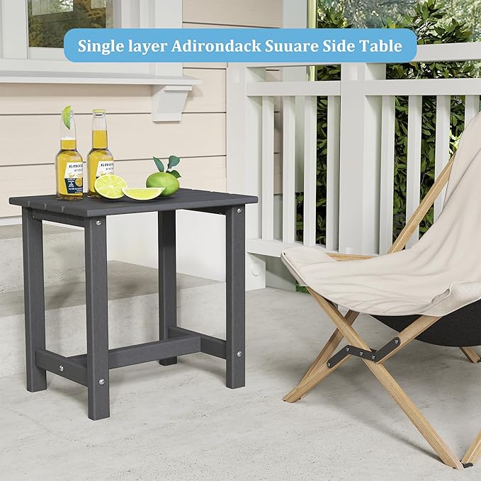 OTSUN Outdoor Side Table, HDPE Small Adirondack Side Tables, Outside End Table for Patio, Porch, Deck, Pool, Weather Resistant/Easy Maintenance (1PC, Gray)