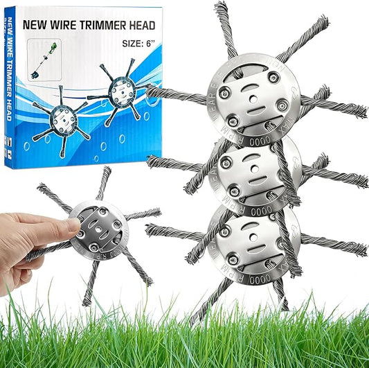 2025 New Upgrade 6 Inches Steel Wire Grass Trimmer Head Universal Steel Wire Weed Eater Head String Trimmer Replacement Brush Blade for Electric Battery Powered Cordless String Cutter (3Pc 6 Blades)