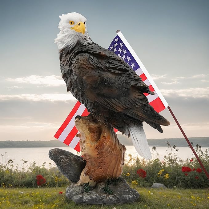 13.2" Real Eagle Statue, Funny Resin Bird Sculpture, Garden Outdoor Decor, Seabird Coastal Beach Accent, Eagle Pattern, Tropical Home Decor, Landscape & Patio Ornaments, Bald Eagle Gift