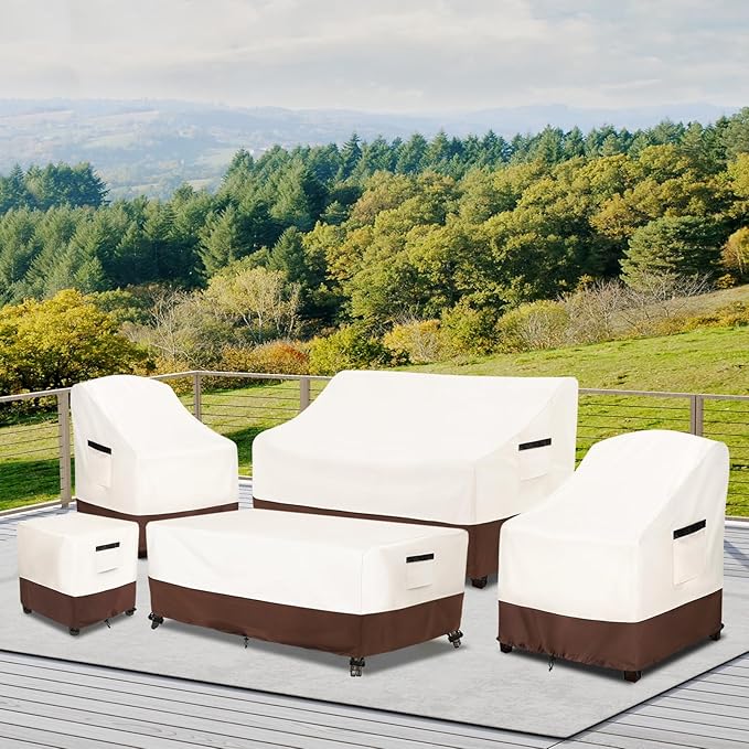 Outdoor Patio Coffee Table Cover, Waterproof Rectangular Patio Side Table Cover,Patio Furniture Covers,42 x 26 x 16 inch,Beige & Brown