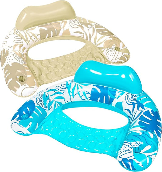 SLOOSH Inflatable Pool Floats Adult,2 Pack Pool Chairs with Cup Holders,Blow up Floats Chair,Hammock Noodle Mat for Relaxing Summer Water Fun Swimming Party Beach