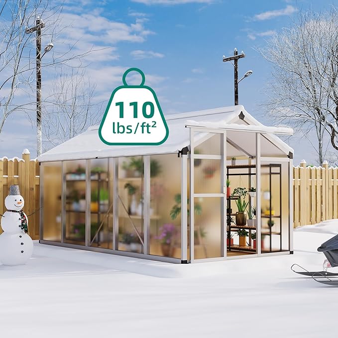 Garvee 6x10 ft Greenhouse - Aluminum Greenhouses for Outdoors, Large Polycarbonate Greenhouse with Roof Vent, Heavy Duty Walk-in Green Houses for Outside Garden, Backyard, Patio, Lawn, Easy Assembly