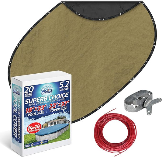 Winter Swimming Pool Cover for 18 ft x 33 ft Aboveground Oval Pool Size, Superb Choice Series, Solid Material, Color - Camel, Pool Cover Choice 311833-4CHOICE