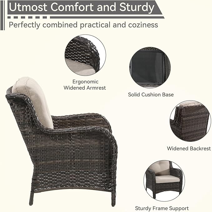 Patio Wicker Chairs Set of 2, Patio Rattan Dining Chairs with 3.5-inch Seat Cushions, High Back and Curved Armrest for Garden, Backyard, Balcony and Deck, Beige
