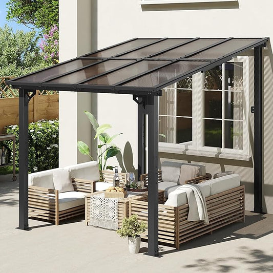 Aoxun 8’x10’ Gazebo, Wall Mounted Gazebos Pergola on Clearance, Outdoor Patio, Large Wall-Mounted Heavy Duty Awnings for Patio, Decks, Backyard（Black）