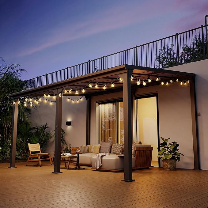 10 * 14FT Pergola,Outdoor Gazebo,Hardtop Lean to Gazebo,Wall Mounted Pergola,Pergolas Gazebos Clearance,Aluminum Frame Pergola,UV Resistant Patio Roof,Patio Awnings for Porch,Lawn,Backyard