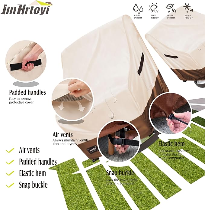 Outdoor Chair Covers 2 Pack, (33W x35D x38H inches)100% Waterproof Heavy Duty Patio Furniture Covers ,Outdoor Furniture Covers Waterproof for Patio Chair Covers,Beige&brown