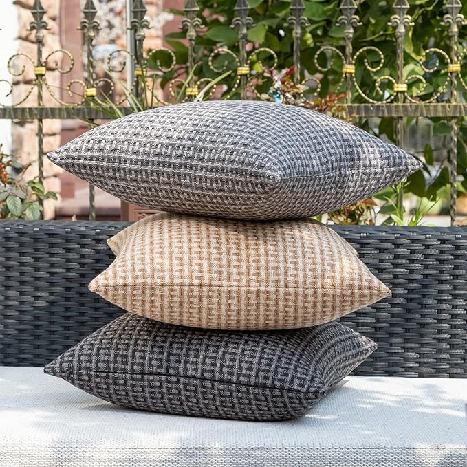 Kevin Textile Outdoor Waterproof Throw Pillow Covers Pack of 2 Farmhouse Decorative Cushion Covers for Garden Patio Tent Balcony Bench Couch Sofa 20x20 Inch, Light Brown