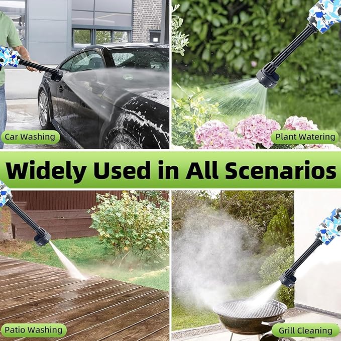 Portable Cordless Pressure Washer,1220PSI Battery Powered Wash Pressure Car Washer with 6 in 1 Nozzle,21V Battery Power High Pressure Handheld Car Washer for House,Floor,Plants,Garden,Camouflage