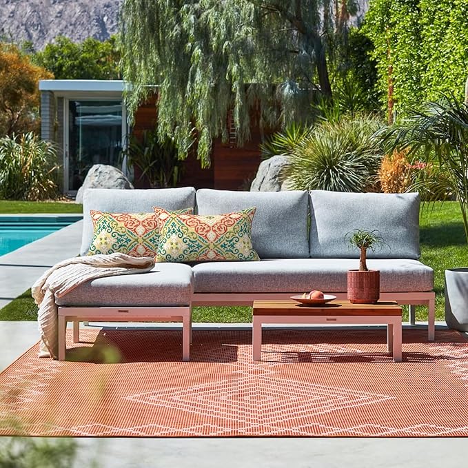 LVTXIII Set of 2 Outdoor Lumbar Pillows for Patio Furniture with White Piping, 12"x20" Fade Resistant Patio Lumbar Pillows with Inserts for Home Coach Sofa Use, Geometric Orange