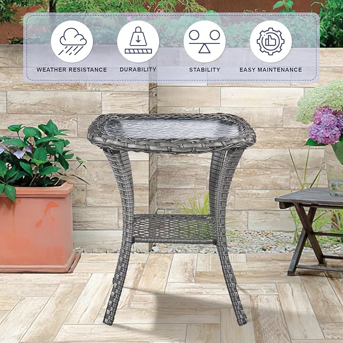 Swivel Patio Chairs sofa Set of 6 - 6" Thick Cushion - Wicker Outdoor Swivel Rocker Patio Chair ,Sofa/Glass coffee table, High Back Comfortable Outdoor Glider Chairs - Grey Wicker | Grey Cushions