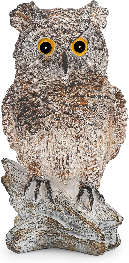 Owl Outdoor Statue Figurine Decoration, Hand-Painted Owl on Branch, Waterproof, Fade-Proof Sculpture for Garden, Patio, Home Decor Statue (Brown)