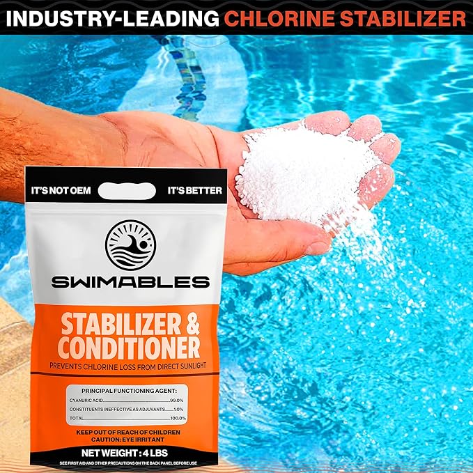 Swimables 4-Pounds Premium Pool Stabilizer & Conditioner, Max Strength Cyanuric Acid for Pools, Spa & Salt Water – Reduces Chlorine Loss, Ideal for Swimming & Hot Tubs