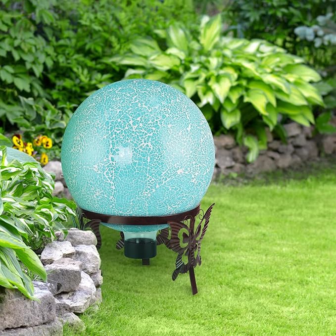 MDLUU Mosaic Gazing Ball, 10-Inch Decorative Gazing Globe, Glass Gazing Sphere for Garden, Outdoor Landscape Decor (Teal Blue)