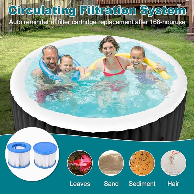 71" X 71" X 25" Hottub, 2-4 Person Inflatable Hot Tub, Portable Blow Up Hot Tub Round Portable Outdoor Spa with 120 Bubble Jets and Heater Pump, Filter