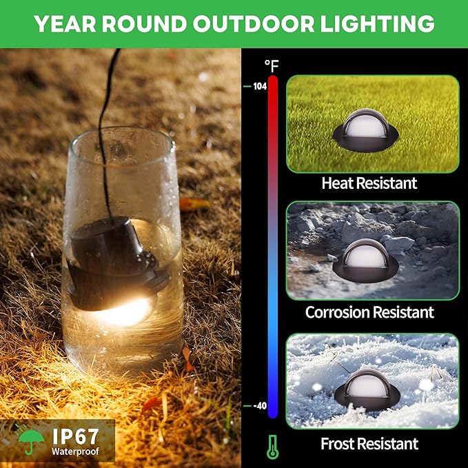 Low Voltage Well Lights LED, 5 Colors Temp (1800K-5000K) 12V in-Grade Landscape Lights, Outdoor IP67 Waterproof, 4" Wired Directional Aluminum ORB for Path Yard 6W 420LM 10 Pack