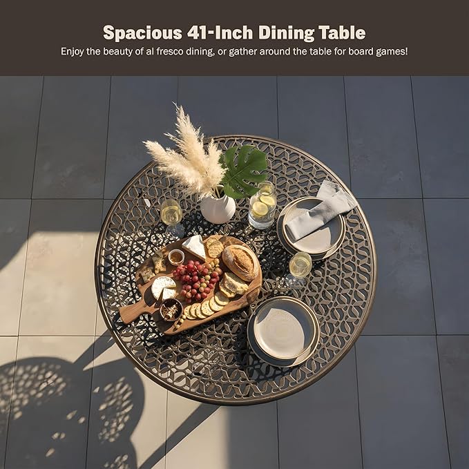 Kinger Home Harmon 41-inch Patio Dining Table, Round Outdoor Table, Outdoor Dining Table, Aluminum Patio Furniture, Outdoor Dining Set, Woven Design, Rust Resistant