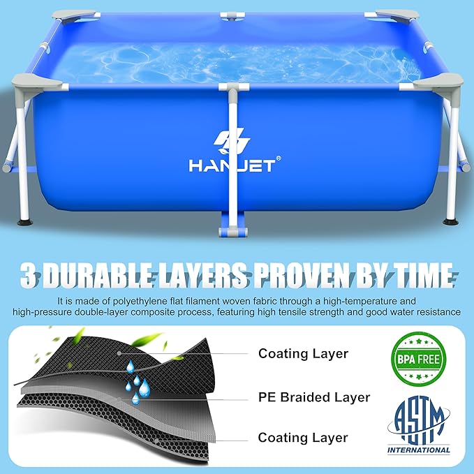 3.6 Foot x 13.8 Inch Kids Small Deep Pool for Adults Swimming Pool Above Ground, Rectangle Eco-Friendly Odorless Backyard Pool for Dog, Easy to Clean & Durable Frame for Toddlers