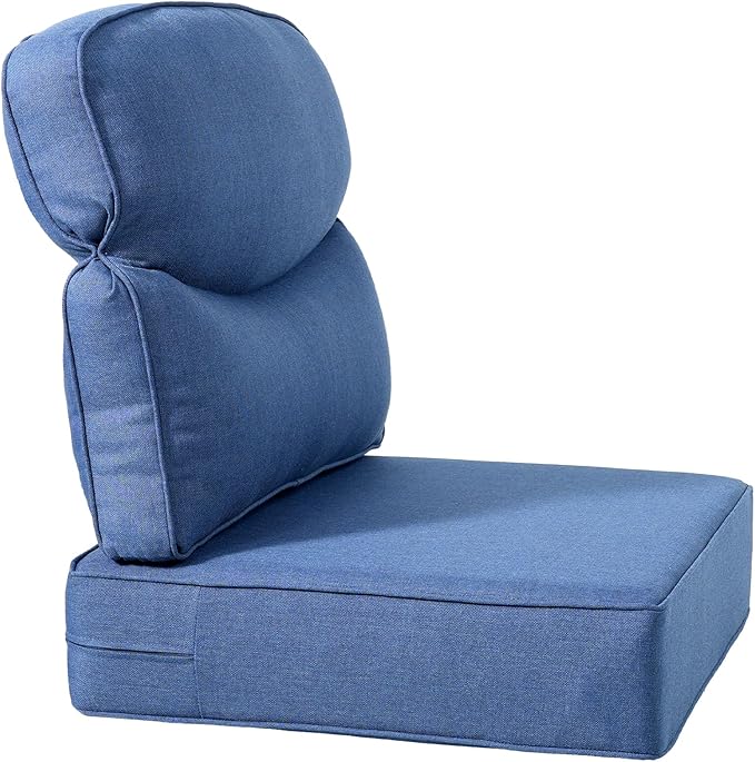 Luxury 22x24/22x25 6-Inch Smile Outdoor Cushions for Patio 5 Piece Set - Set of 5 Zippered Outside Pillows for Wicker Dining Rocking Swivel Chairs Loveseat Couch Sectional Sofa - Navy Blue