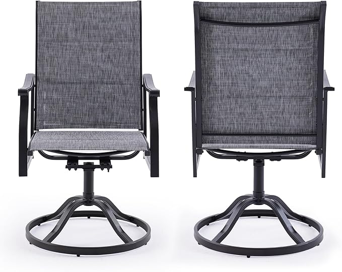 Patio Swivel Chairs Set of 2, Outdoor Dining Chairs with Padded Textilene, Swivel & Rocker Metal Outdoor Patio Dining Chairs All-Weather for Backyard, Grey Fabric with Black Frame