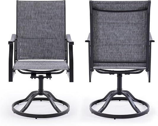 Patio Swivel Chairs Set of 2, Outdoor Dining Chairs with Padded Textilene, Swivel & Rocker Metal Outdoor Patio Dining Chairs All-Weather for Backyard, Grey Fabric with Black Frame