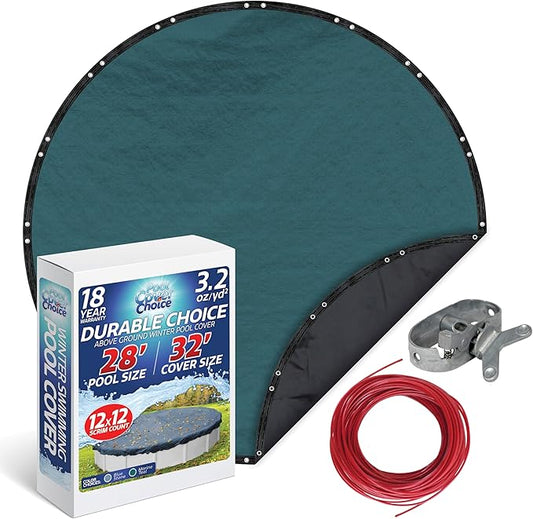 Winter Swimming Pool Cover for 28 ft Aboveground Round Pool Size, Durable Choice Series, Solid Material, Color - Marine Teal, Pool Cover Choice 3928-4CHOICE