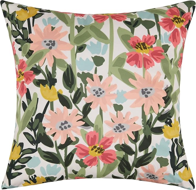 Pyonic Outdoor Pillows Cover Pack of 2 Floral Waterproof Throw Pillow Covers 16X16 inch Outdoor Pillows for Patio Furniture Garden Square Outside Waterproof Pillow