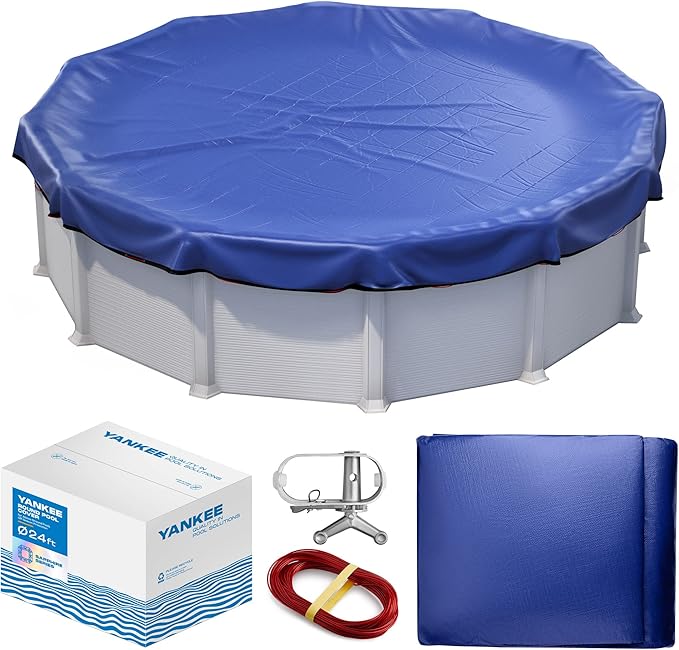 Winter Pool Cover 24 ft Round for Above Ground | Extra Thick & Durable Above-Ground Pool Cover | Sapphire Series of Premium Cold- and UV-Resistant Pool Cover | by Yankee Pool Pillow