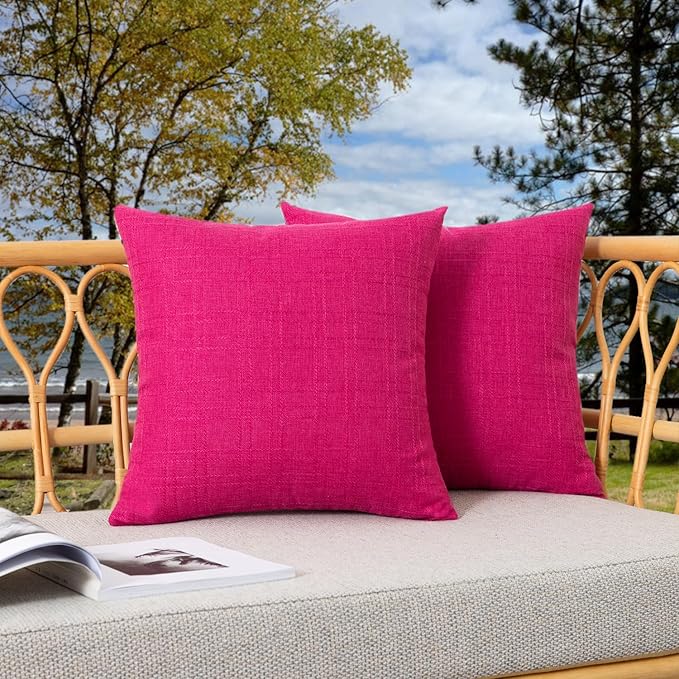 Kevin Textile Pack of 2 Outdoor Waterproof Pillow Covers Decorative Farmhouse Throw Pillow Covers Checkered Couch Pillow Covers Spring for Patio Tent Bed Sofa Living Room 18x18 Inch Hot Pink