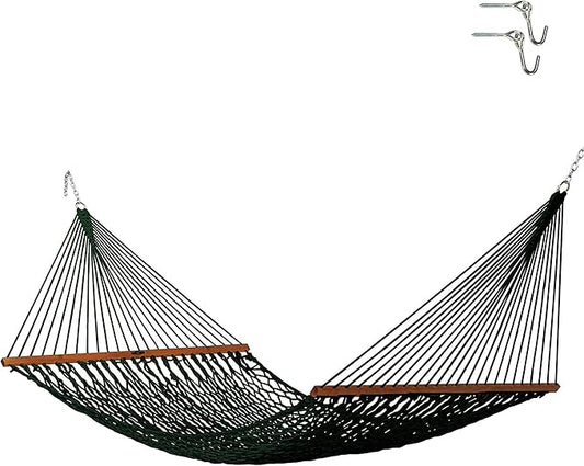 Original Pawleys Island Deluxe Green DuraCord Rope Hammock – 13 ft. x 60 in., 2-Person, 450 lb Capacity, Oak Spreader Bar, Zinc-Plated Hardware, Handcrafted in The USA