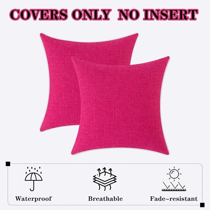 Kevin Textile Pack of 2 Outdoor Waterproof Pillow Covers Checkered Decorative Cushions Sham Throw Pillowcases Shell for Patio Tent Garden Couch Bed Sofa 22x22 Inch Hot Pink