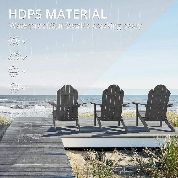 LUE BONA HDPS Adirondack Chairs Set of 2, Fire Pit Outdoor Chair Weather Resistant with Cup Holder, Modern Plastic Chair Plastic for Patio, Deck, Proch, 350LBS, Dark Gray
