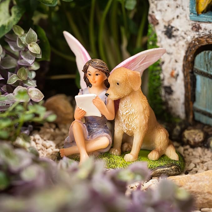 PRETMANNS Fairy House Kit - Fairy Garden Accessories for Outdoor Miniature Village Decor, with Fairies & Sign - Pinecone House, 6.5' High & Door can Open Wide - 4 Piece Supplies