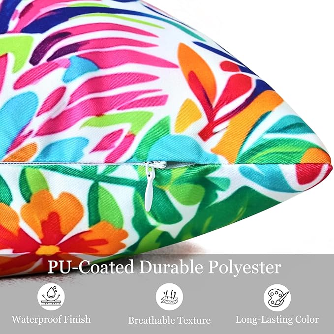 Outdoor Pillow Covers 12x20 Inch Set of 2 Tropical Floral Plants Boho Throw Pillows Cases Waterproof Lumbar Garden Cushion Sham for Patio Funiture Tent Balcony Bench Sofa Couch