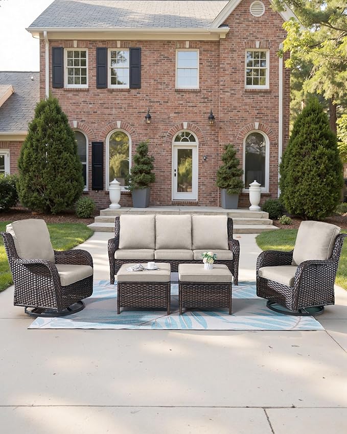 Pop 22x25/22x24 Outdoor Seat Cushions Set of 2 - Comfortable High Back Water-Resistant Patio Wicker Chairs Cushion for Dining Rocker Glider Loveseat Couch Sectional Sofa - Beige/Classic