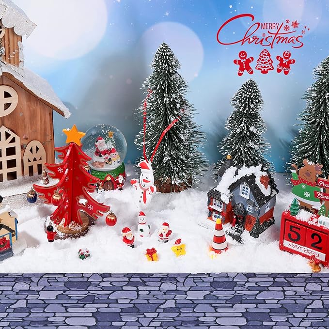 Marspark Christmas Village Accessories 5 x 50 Inch Christmas Miniature Road Village Street Mat Xmas Snow Street Decorations for Little Landscape(Gray Gravel Road Style)