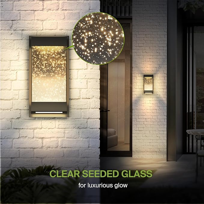 ASD LED 12 Inch Bubble Glass Wall Light Fixture | 22W 500LM 3000K-5000K 120V | 3CCT, Waterproof, Dimmable, Up-Down Glow, ETL Listed | Exterior Flush Mount Sconce, Outdoor-Indoor Lighting | Black