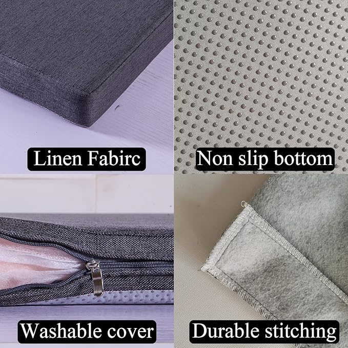 32 x 12 Inch Piano Bench Cushions for Indoor Furniture with Ties Non Slip Kitchen Dining Room Bench seat Cushion for Shoe Storage Ottoman Window Settee Pad, Gray