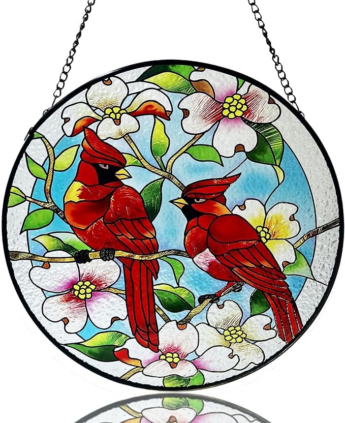 Cardinal Suncatcher Stained Glass, Cardinal Gifts for Women, Stained Glass Window Hanging，7.9 inch