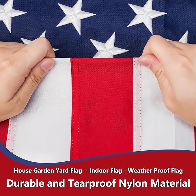Heavy Duty 600D Nylon,Heavy Duty American Flags 3x5,Non Fading American Flag,Flag For Front Porch, Longest Lasting,Embroidered Stars, Brass Grommets,Sewn Stripes-Unmatched Durability in Any Weather