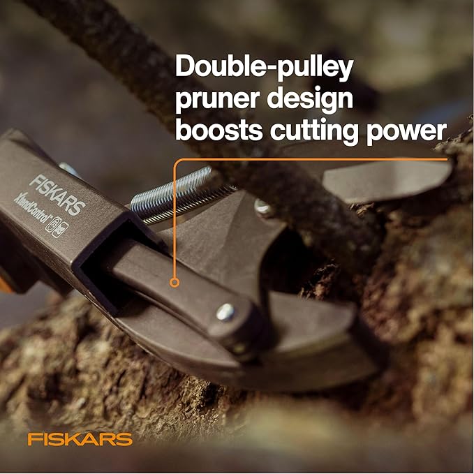 Fiskars XtendControl Extendable Tree Pruner (16 ft), Adjustable Branch Trimmer with Rotating Pruning Head, 15" X3 Double-Hooked Saw, 4-8 ft Extension Poles & Automatic Cord Reel for Precision Cutting