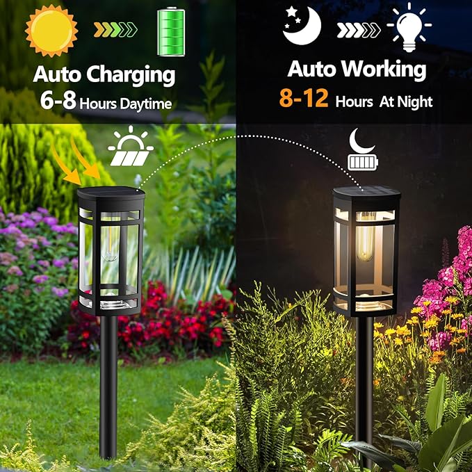 EXCMARK 12 Pack Solar Lights Outdoor Waterproof for Garden Pathway Walkway Driveway Yard Lawn Decorative Landscape Lighting. (Cool White Light, 12)