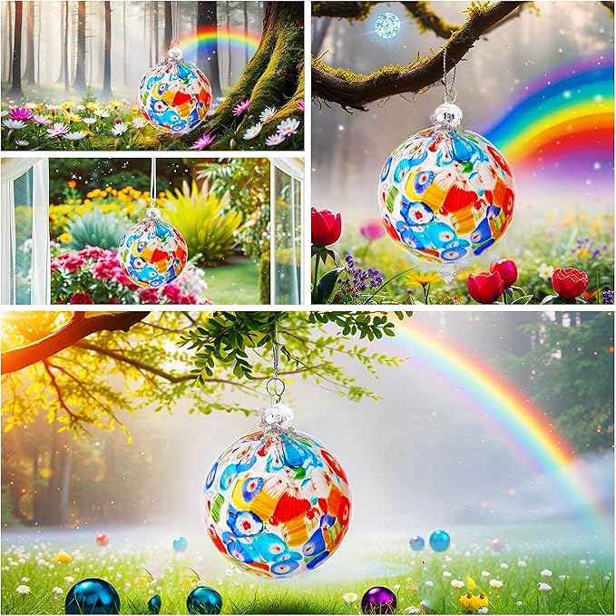 EUSTUMA Hand Blown Glass Witch Ball,Glass Ornament Hanging Garden Gazing Ball Indoor Outdoor Home Décor. (6)