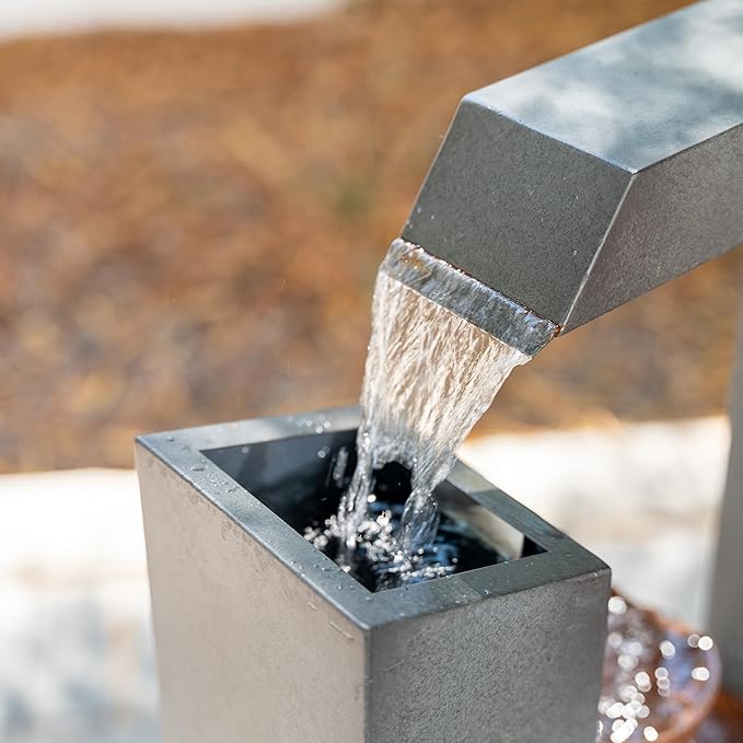 XBrand Metal Sculptural Multi-Tiered Flower Water Fountain, No LED Lights, Gray and Bronze, 38" Tall