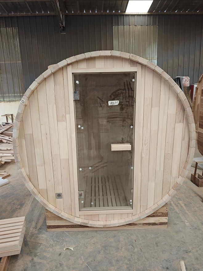 ZONEMEL Outdoor Barrel Steam Sauna, Canadian Hemlock Sauna Room for 3-4 Person with 4.5KW ETL Certified TOULE Heater, Rocks, 8mm Tempered Glass, Waterproof System