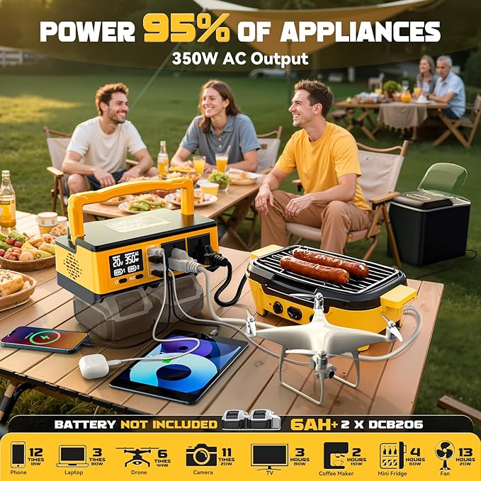 350W Power Station Compatible with Dewalt: LIVOWALNY Portable Generator DC 20V to AC 110-120V Power Inverter Battery Adapter Phone Charger 2 USB-A & 2 Type-C & 2 AC Outlet & 7 Colors RGB Light