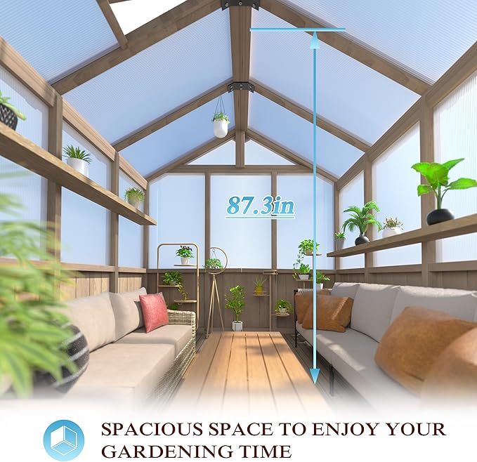 MUPATER 8 x 14FT Walk-in Wooden Greenhouse for Outdoor, Heavy Duty Green House Kit with Ventilated Window & Lockable Door, Greenhouse for Outside Garden, Backyard, Patio, Lawn