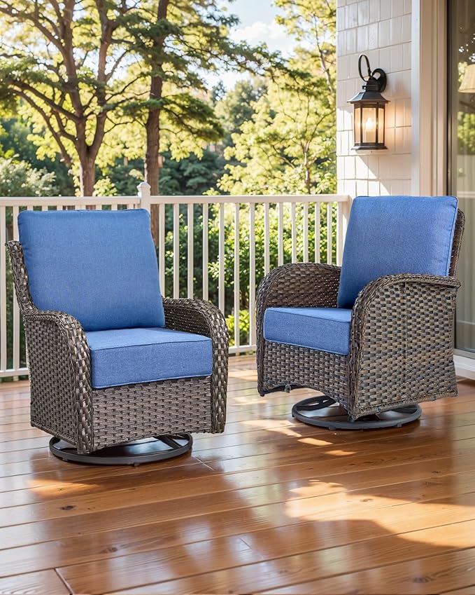 Luxury 22x24/22x25 6-Inch Outdoor Cushions for 5 Peice Patio Set - Set of 5 Outside Deep Seat Cushion for Porch Furniture Dining Swivel Chairs Loveseat Couch Sectional Sofa - Navy Blue