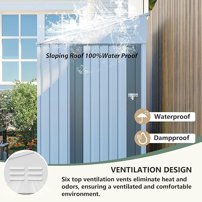 4x8 FT Outdoor Storage Shed,Lean to Lockable Metal Garden Shed Steel with Reinforced Beams,All Weather Waterproof Storage House W/Lockable Door&2 Air Vents,for Backyard,Patio,Lawn,Garden,White