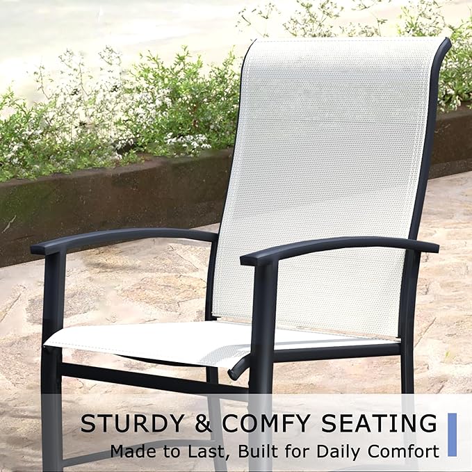 Outdoor Dining Chairs Set of 8, Stackable Patio Chairs with Metal Frame & Textilene Fabric, Perfect for Patio Garden Deck, Oyster